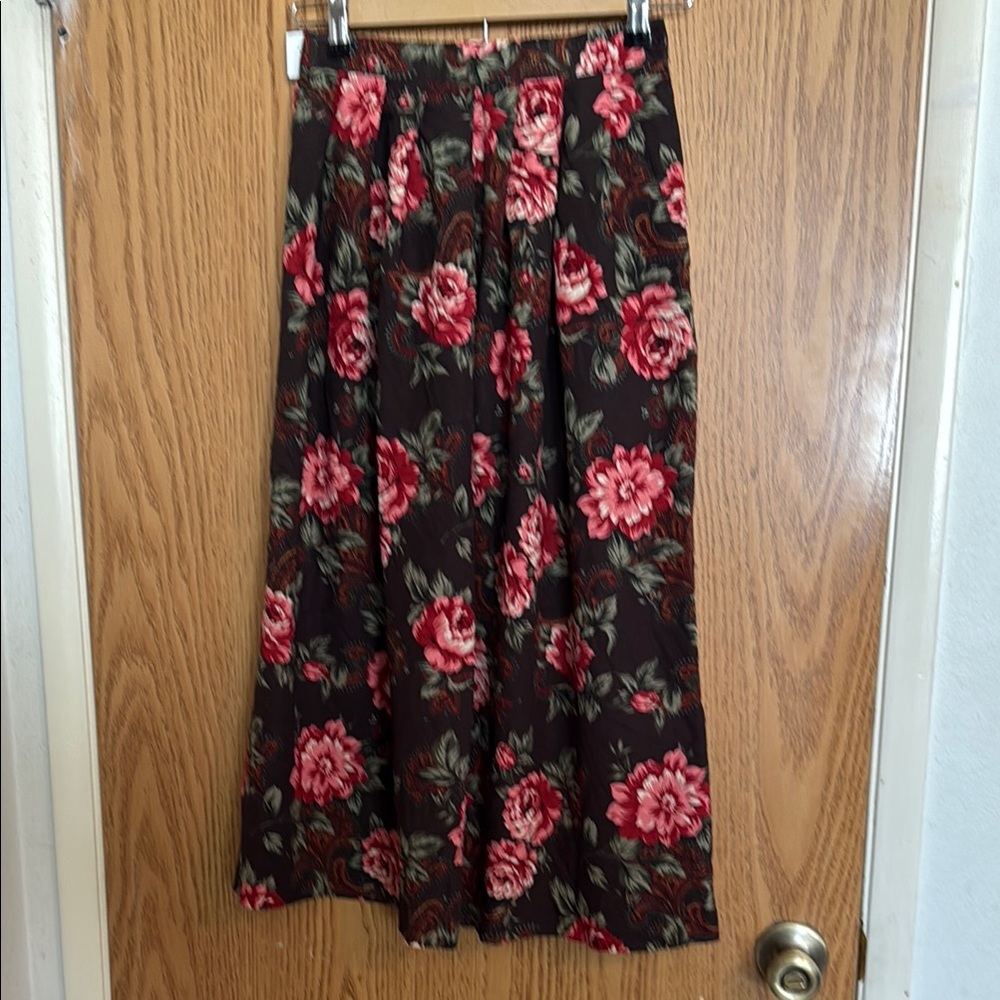 Vintage 90s Worthington Pleated Floral Roses Cottagecore Maxi Skirt Size 4P